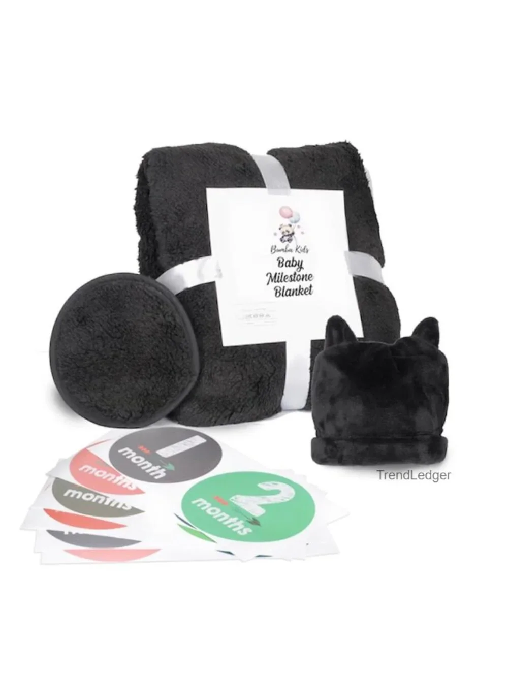 Sherpa Fleece Bat Baby Swaddle Blanket Gift Set with Milestone Stickers, Hat &